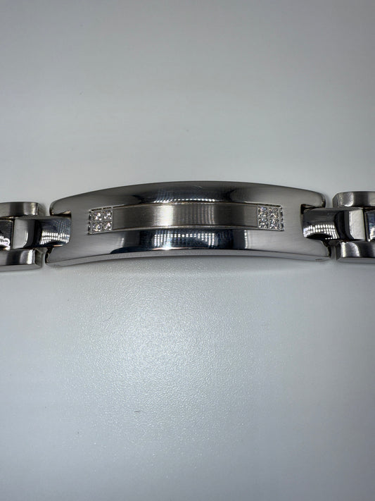 Stainless Steel Zirconia ID Link Bracelet