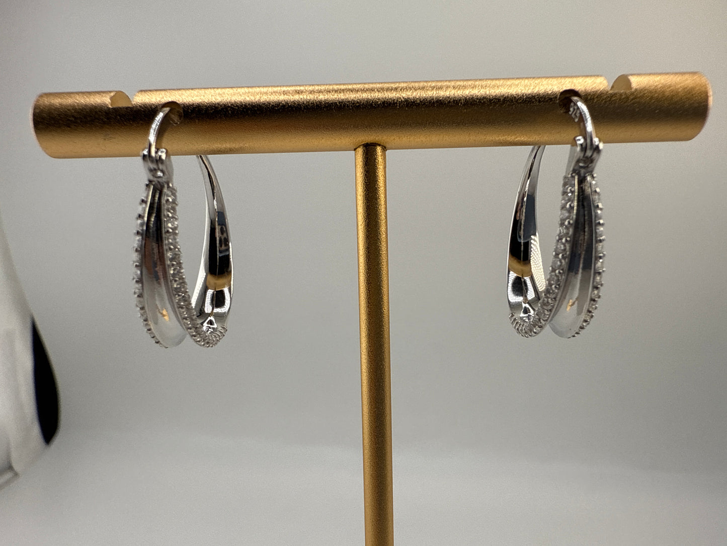 Sterling Silver Double Zirconia Hoop Earrings