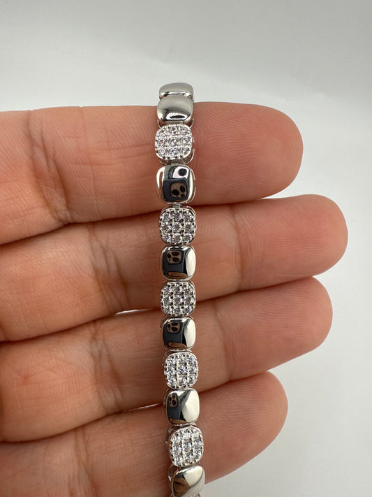 Sterling Silver, Polished and Zirconia Square Bracelet