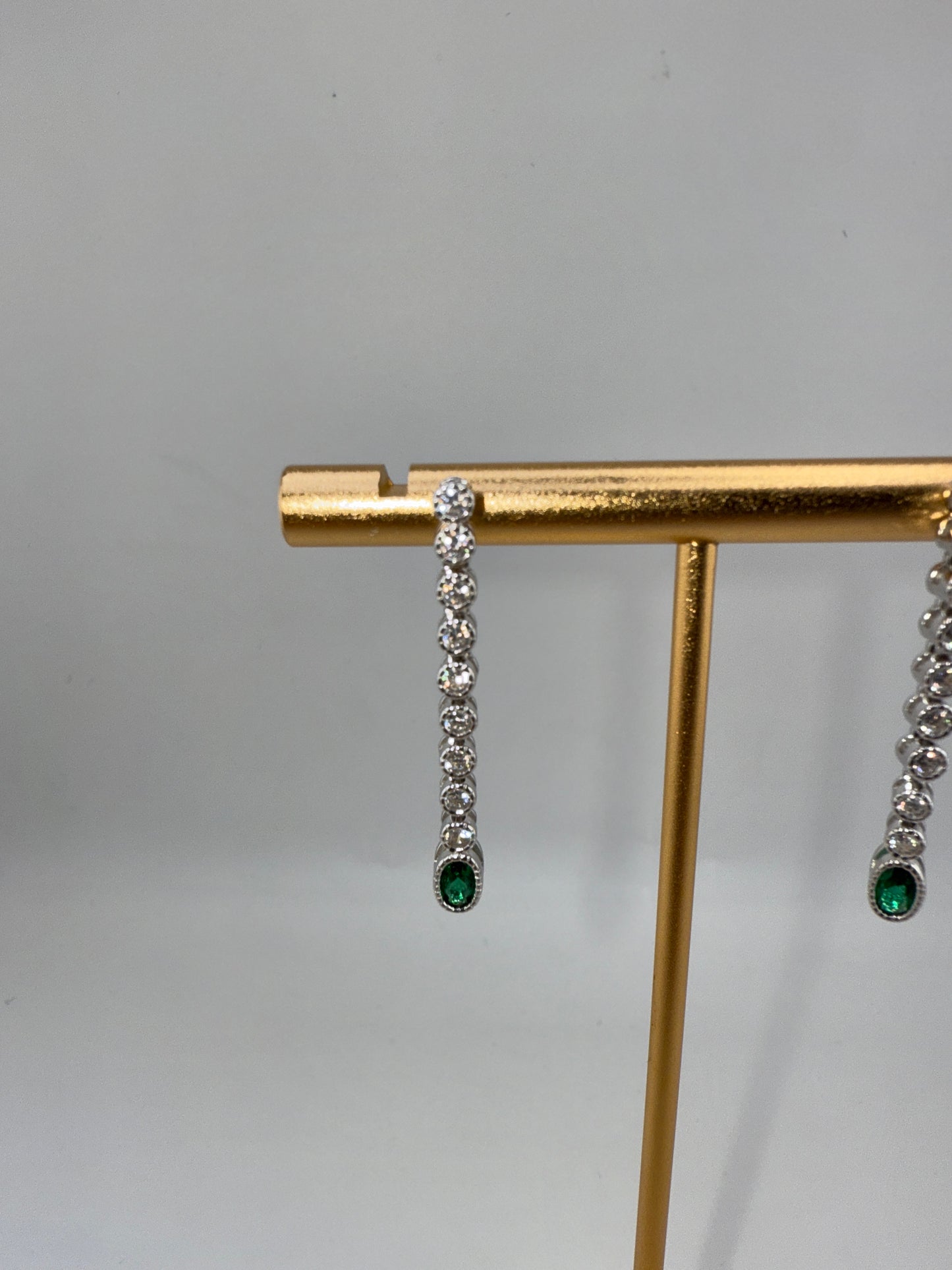 Sterling Silver Beaded Outline Oval & Round Zirconia Earrings - Emerald