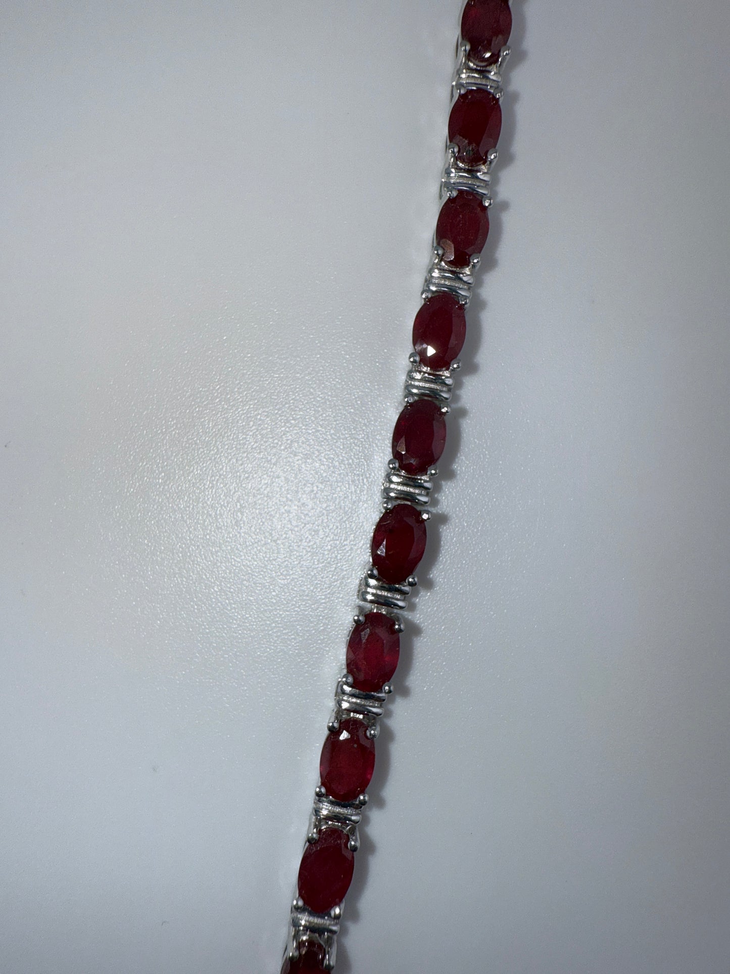 Sterling Silver Oval Glass Filled Ruby Bracelet