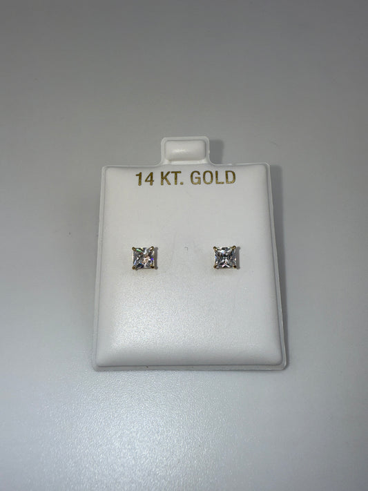 Baby earrings, zirconia, square stone medium size