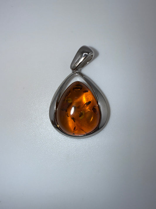 Sterling Silver, Pear shaped Amber Pendant