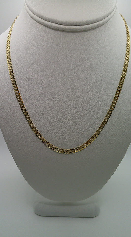 Cuban link chain | Yellow Pave | Flat | solid diamond cut | 14k gold | 3.80 mm width | 18 inches length