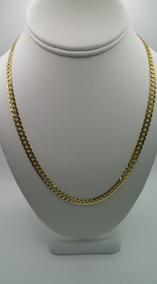 Cuban link chain | Yellow Pave | Flat | solid diamond cut | 14k gold | 5.20 mm width | 20 inches length