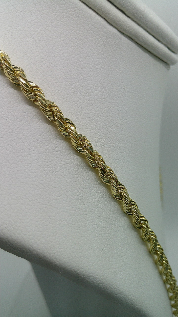 hollow rope chain | diamond cut | 14k gold | 4.25 mm width | 24 inches length