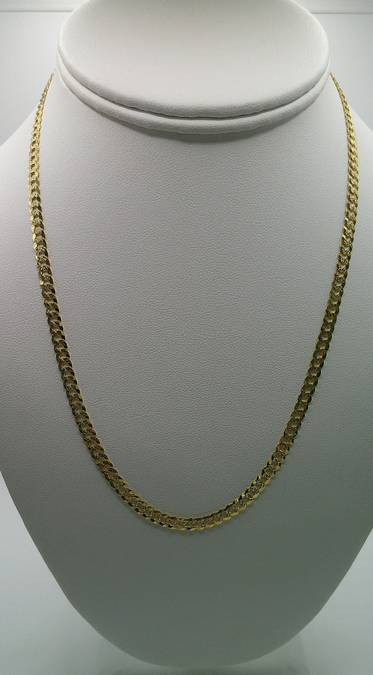 Cuban link chain | Yellow Pave | Flat | solid diamond cut | 14k gold | 3.80 mm width | 18 inches length