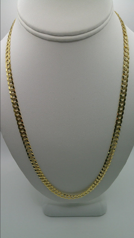 Cuban link chain | Yellow Pave | Flat | solid diamond cut | 14k gold | 5.90 mm width | 22 inches length