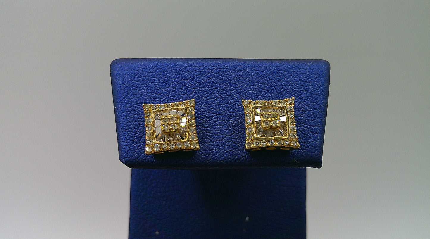 14k yellow gold diamond earring | square | screwback | 0.38 carat
