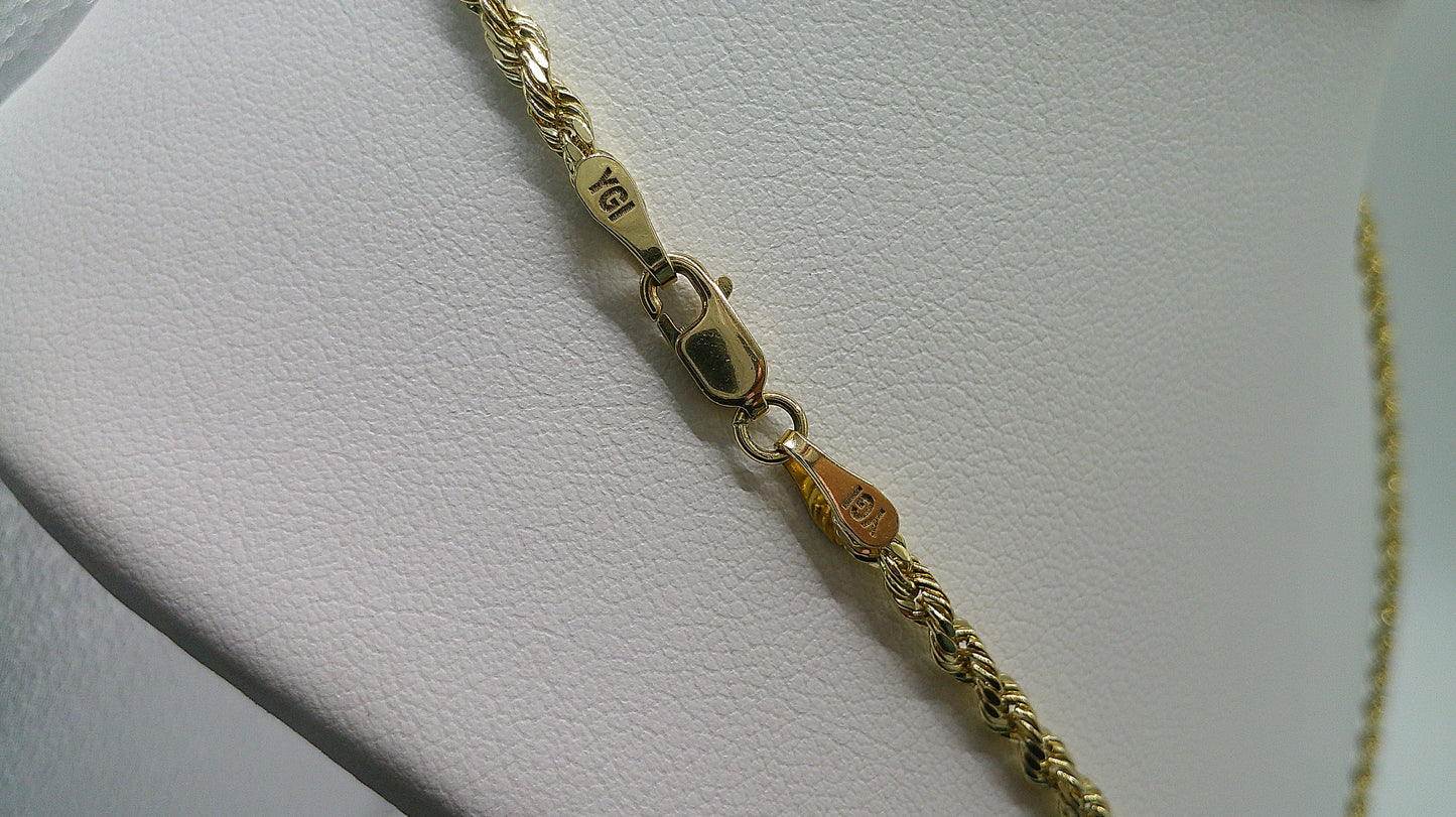 hollow rope chain | diamond cut | 14k gold | 3.00 mm width | 20 inches length