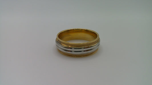 14k gold ring band | two-toned fancy carved milgrain | size 7.25