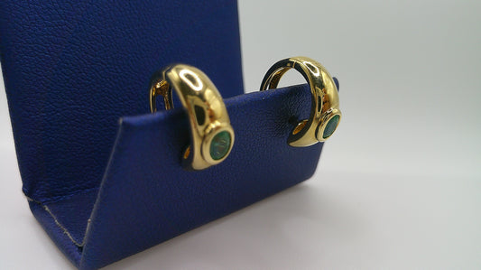 14k yellow gold emerald huggie earrings