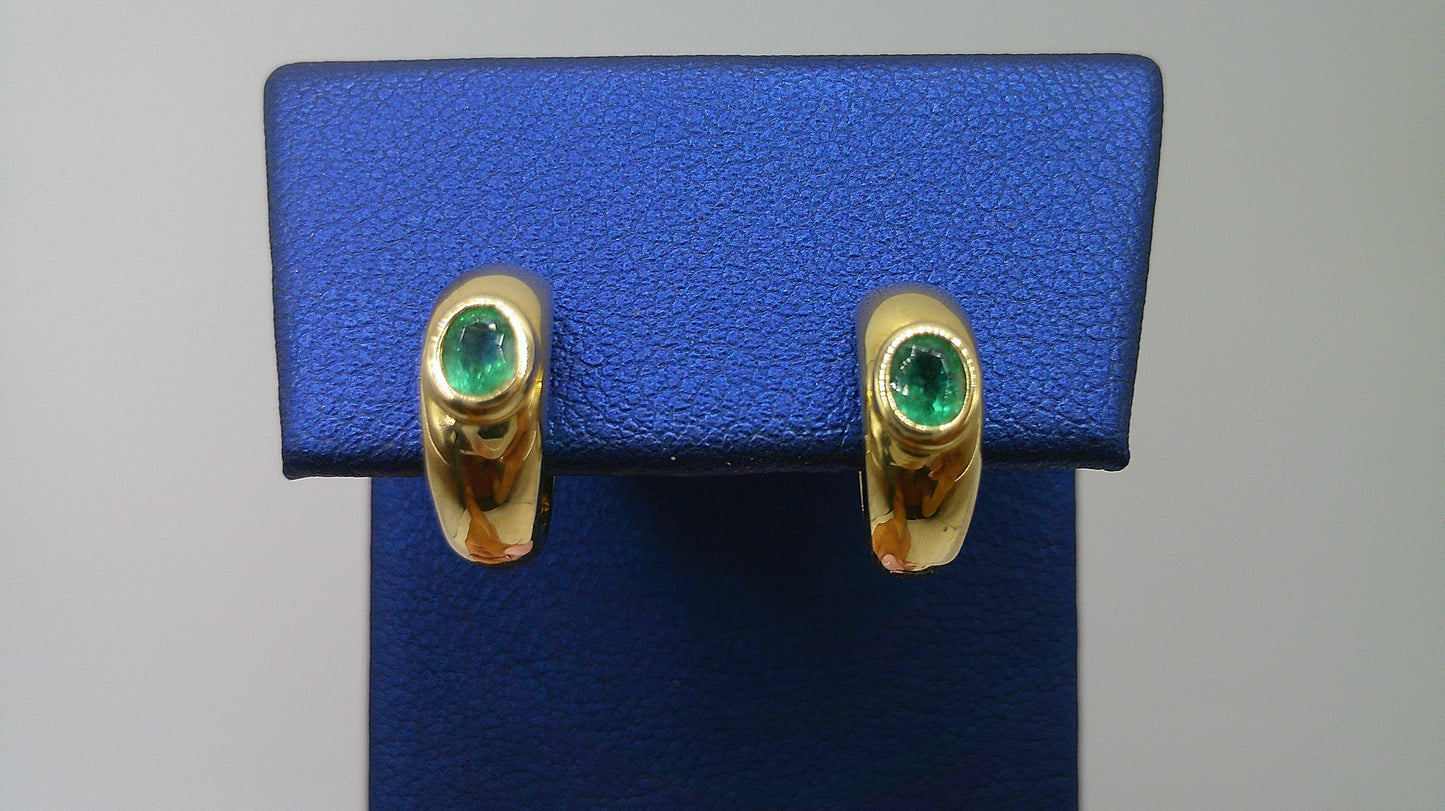 14k yellow gold emerald huggie earrings
