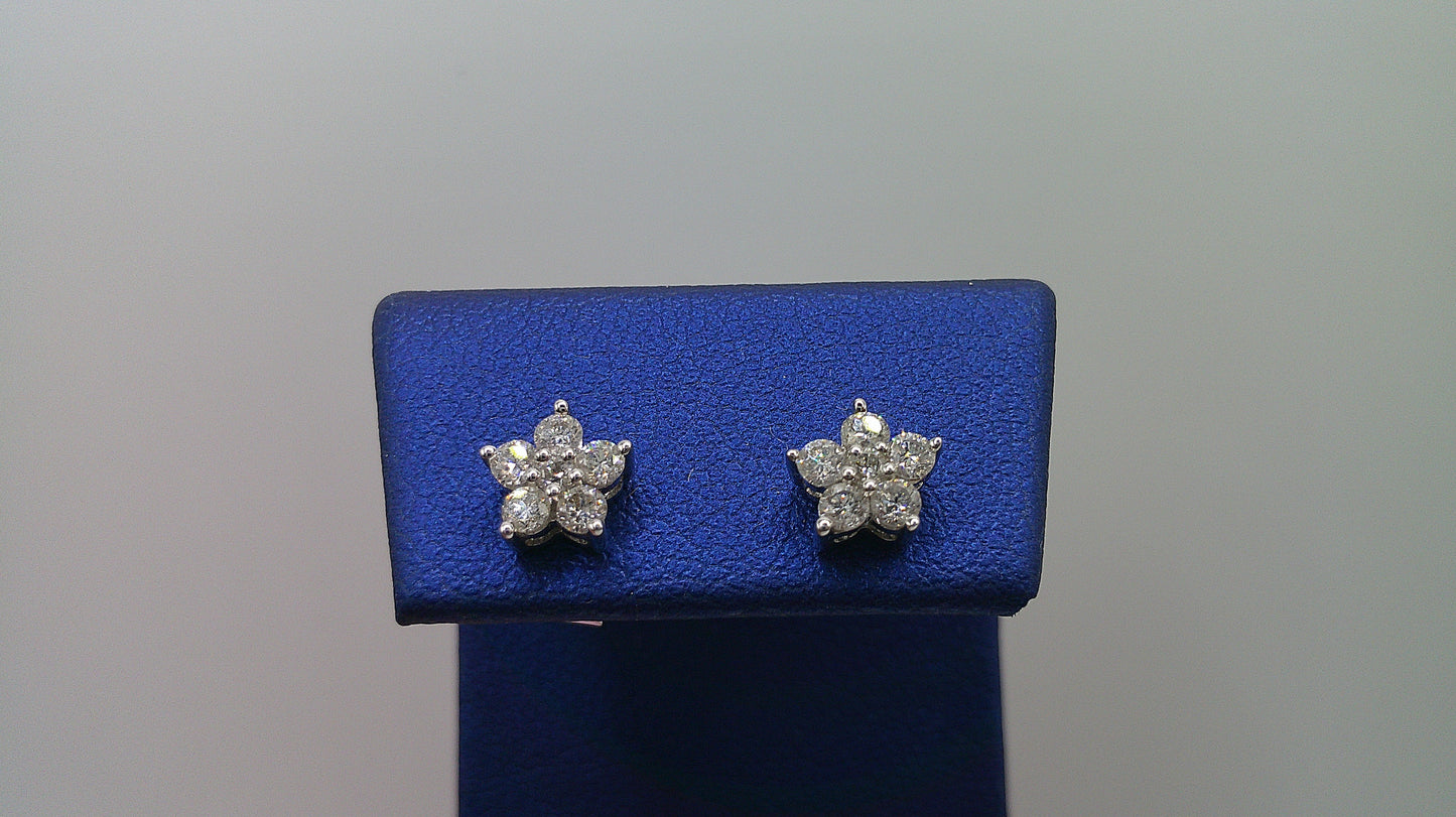 18k white gold diamond pushback earrings | flower | .5 carat