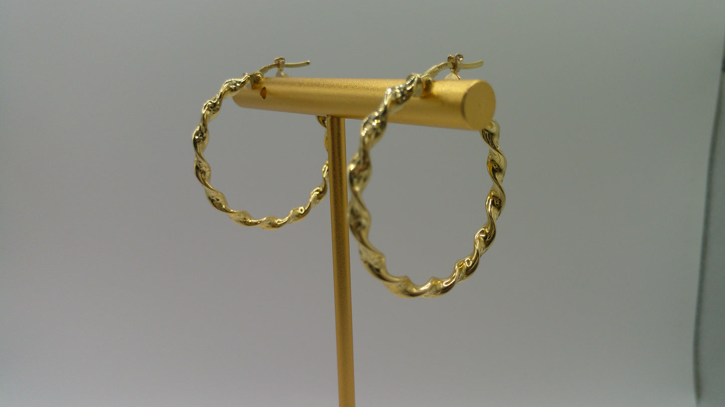 14k yellow gold twist hoop | 1 inch wide