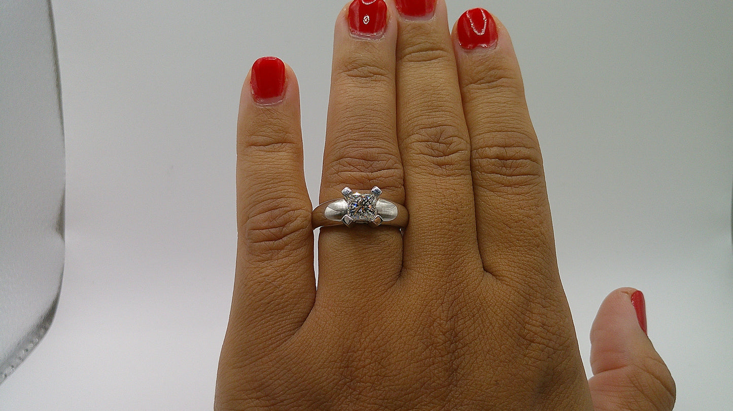 14k white gold Diamond engagement ring | Solitaire | 1.01 carat | Rectangular Modified Brilliant | size 6.25