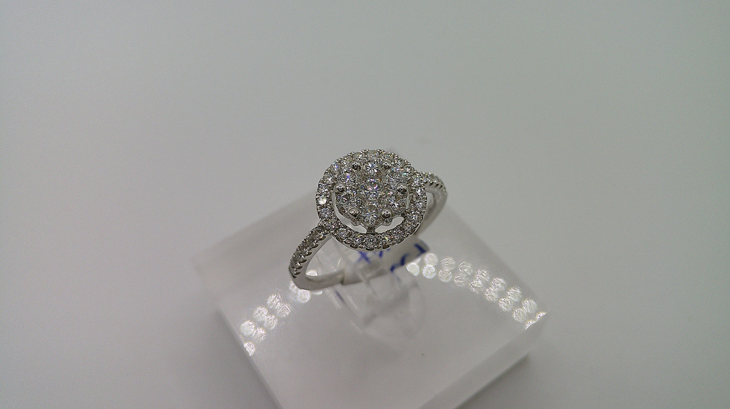 18k gold diamond ring | white gold | 1ct | size 6.5 | flower design with halo