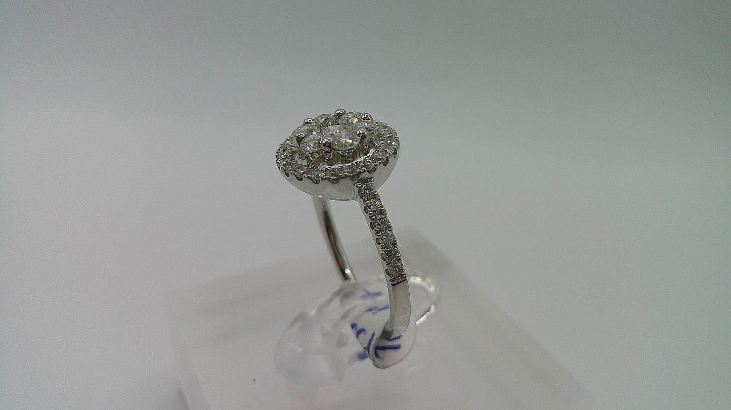 18k gold diamond ring | white gold | 1ct | size 6.5 | flower design with halo