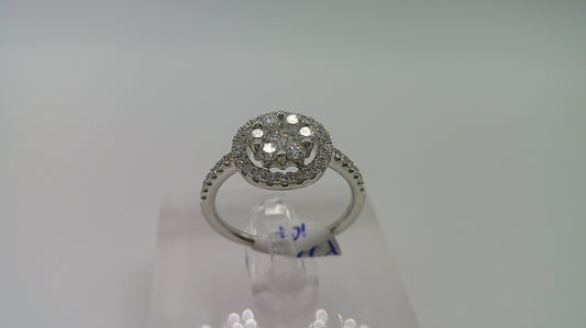 18k gold diamond ring | white gold | 1ct | size 6.5 | flower design with halo