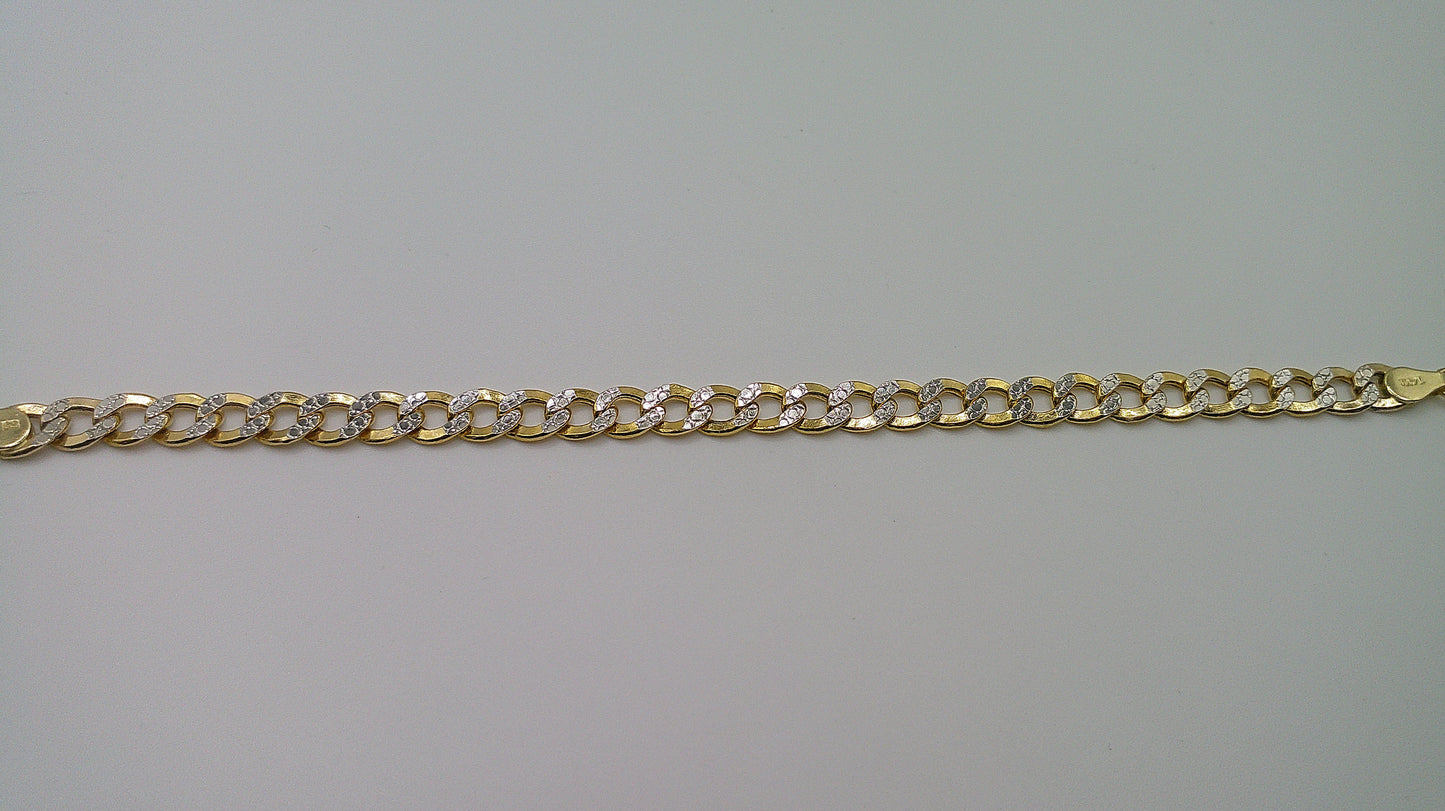 14k yellow gold flat Pave Cuban link bracelet | 7 inches