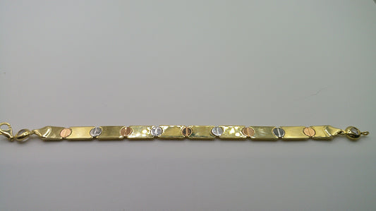 14k gold tri-toned bracelet | yellow gold, rose gold, white gold | 7.25 inches