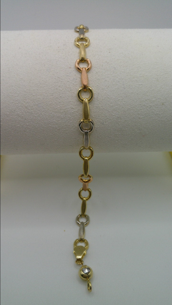 14k gold tri-color open link bracelet | rose gold, yellow gold, white gold | 7.25 inches