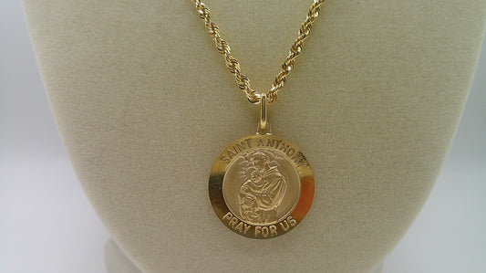 14k gold rope chain with Saint Anthony pendant | 19 inches
