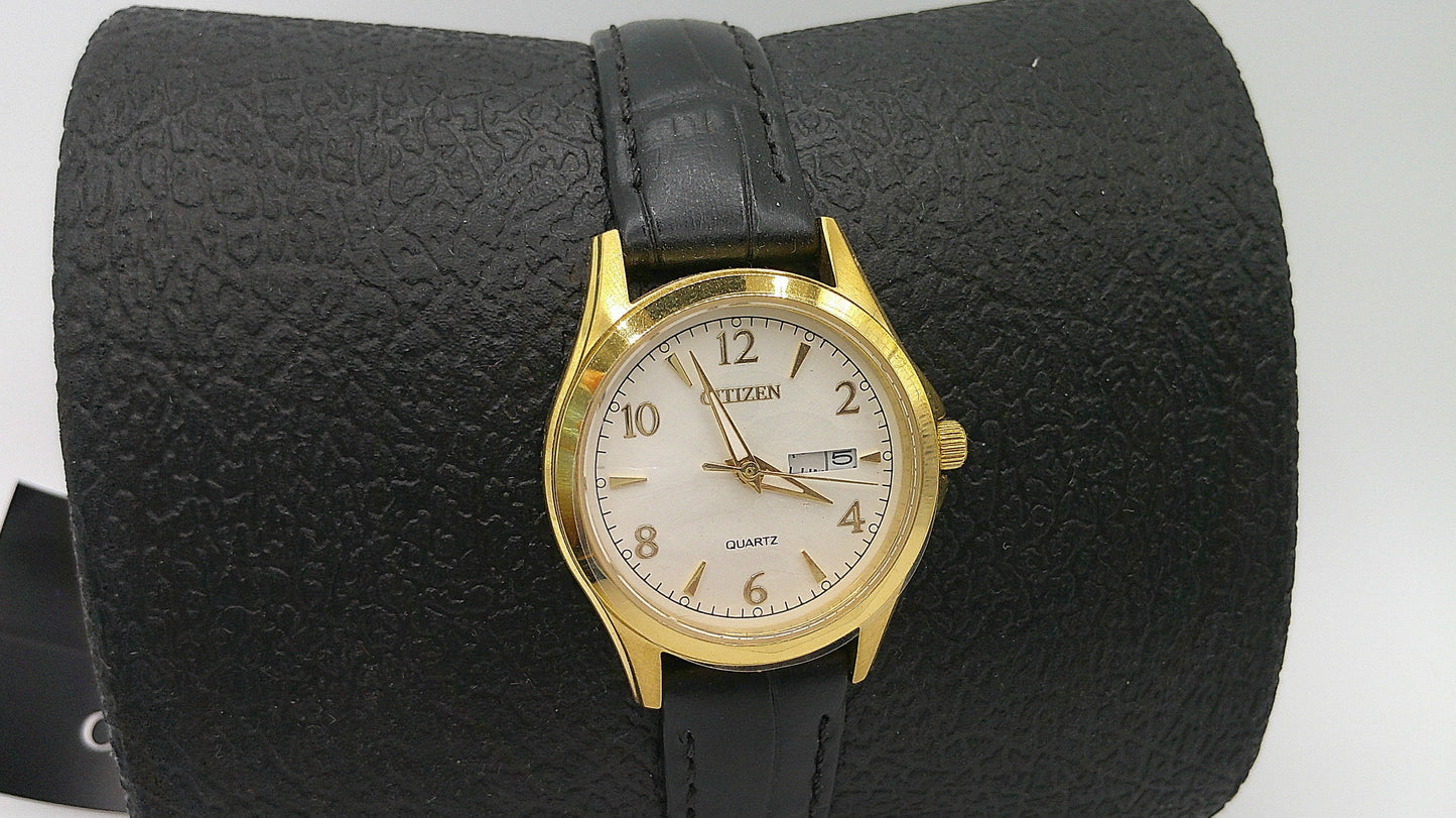 Citizen Watch | Yellow toned stainless steel | Quartz | genuine black leather