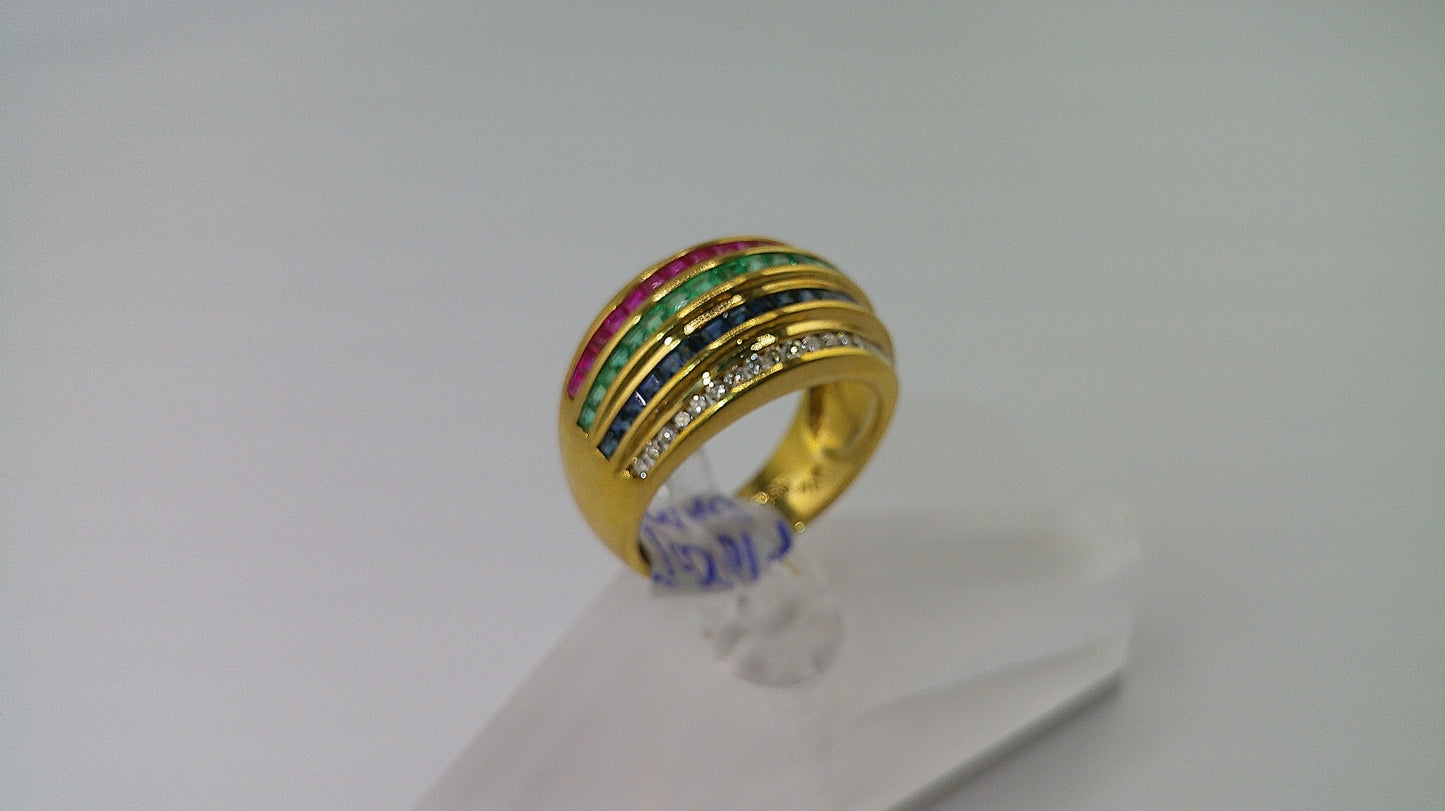 18k gold ring multi-color genuine stone | ruby, diamond, sapphire, and emerald | size 7