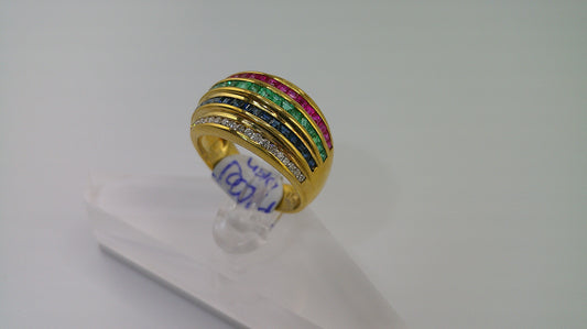 18k gold ring multi-color genuine stone | ruby, diamond, sapphire, and emerald | size 7