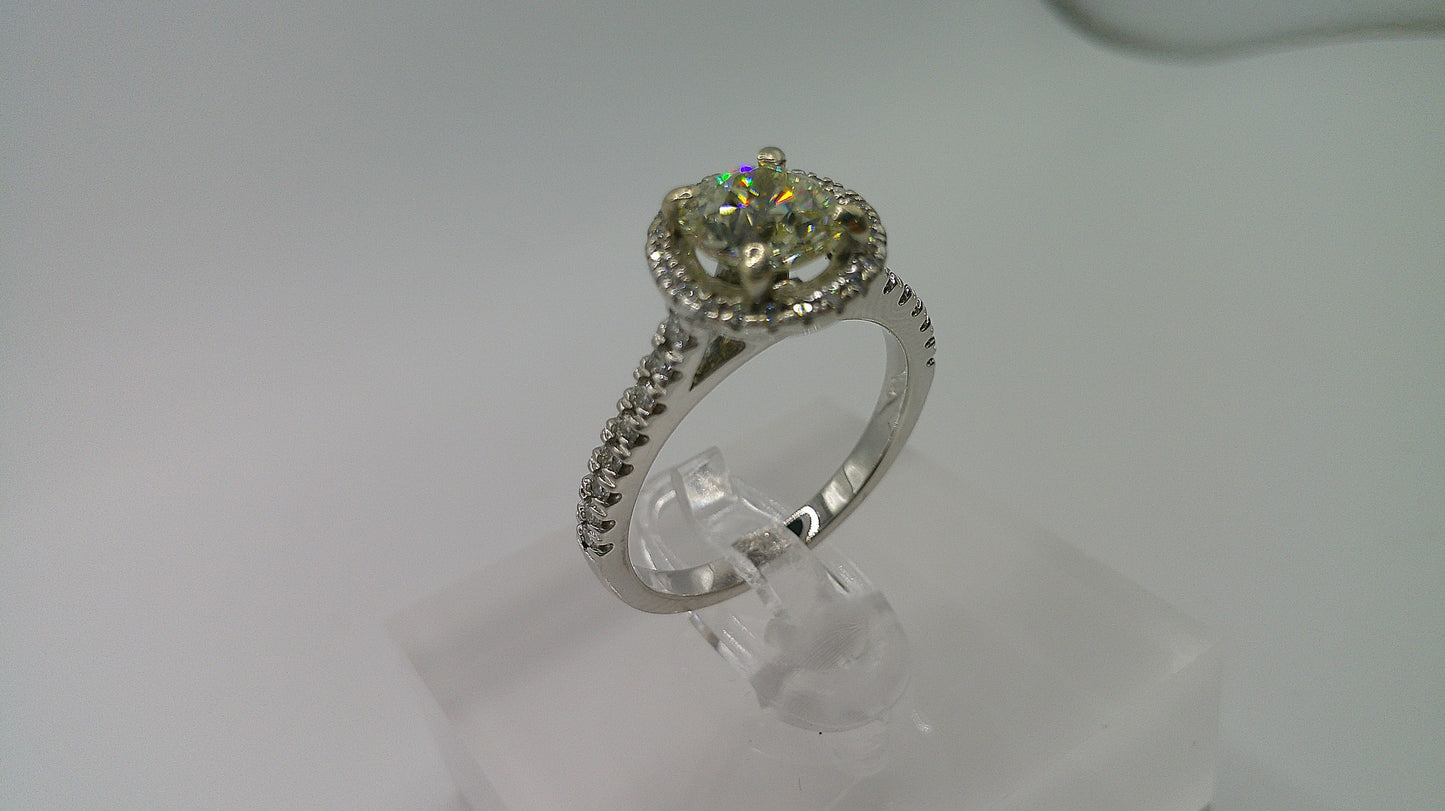 14k white gold Diamond engagement ring | Halo | 1.50 carat | Old European Brilliant | 6.75 ring size