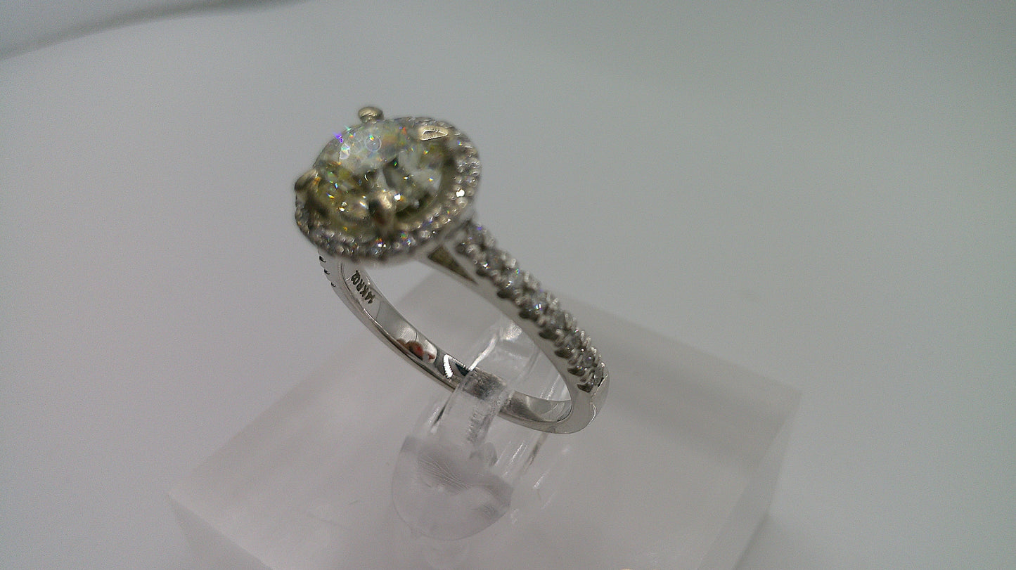 14k white gold Diamond engagement ring | Halo | 1.50 carat | Old European Brilliant | 6.75 ring size