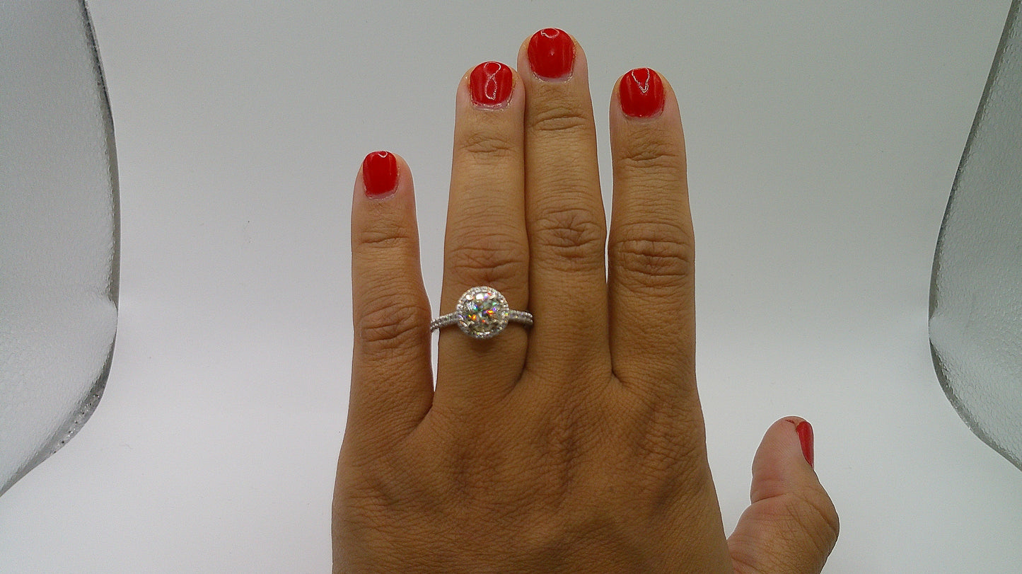 14k white gold Diamond engagement ring | Halo | 1.50 carat | Old European Brilliant | 6.75 ring size