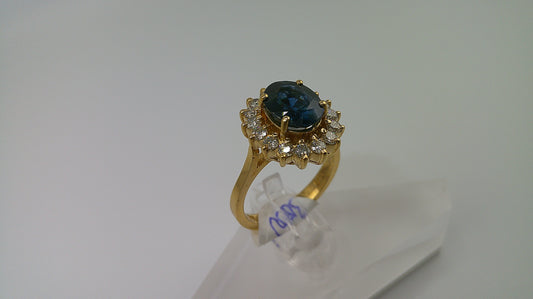 14k yellow gold with blue sapphire | 1 ct diamond | size 6
