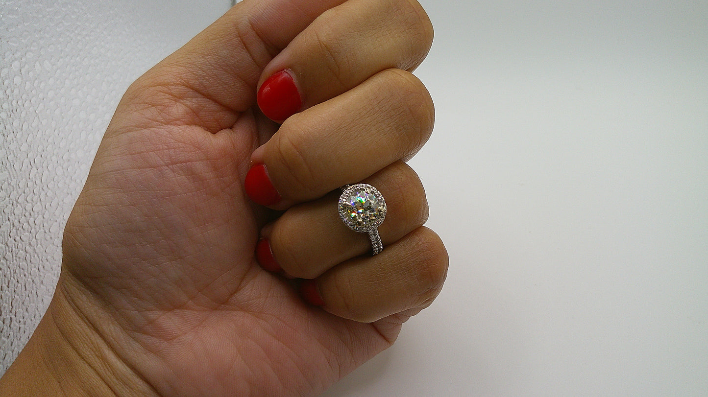 14k white gold Diamond engagement ring | Halo | 1.50 carat | Old European Brilliant | 6.75 ring size