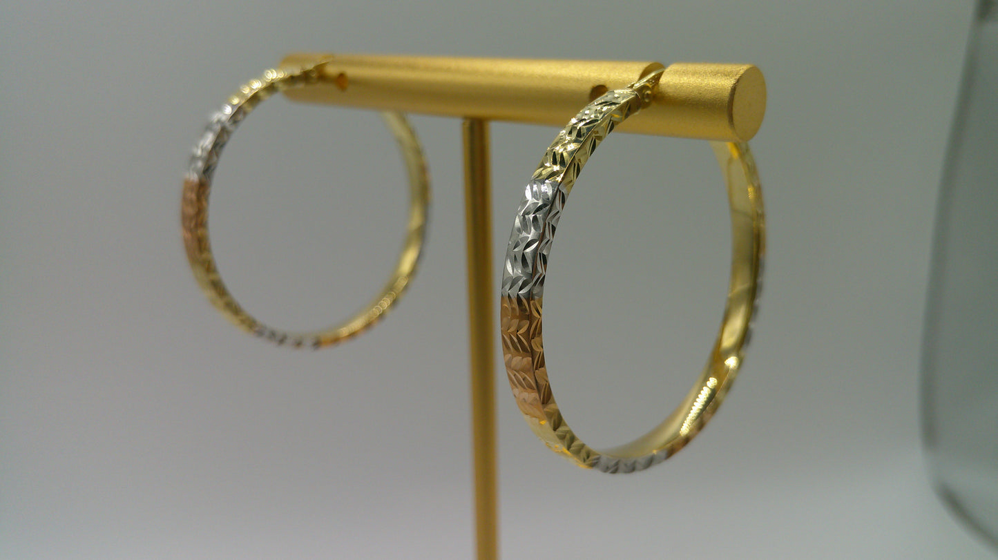 14k tricolor gold | diamond cut hoop | 2mm | 1.25 inch wide