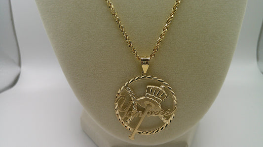 14k gold rope chain with Yankees pendant | diamond cut | 19 inches