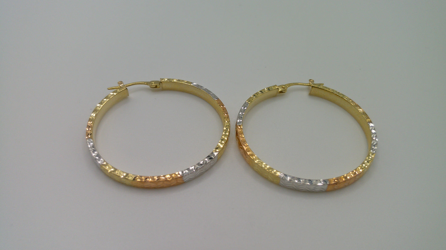 14k tricolor gold | diamond cut hoop | 2mm | 1.25 inch wide