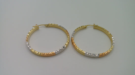 14k tricolor gold | diamond cut hoop | 2mm | 1.25 inch wide