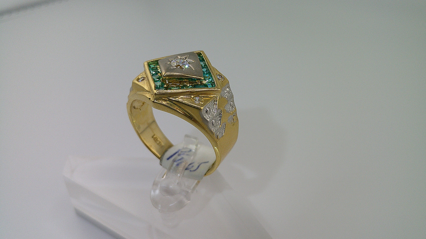 14k yellow gold ring | size 10.5 | emeralds and small diamonds