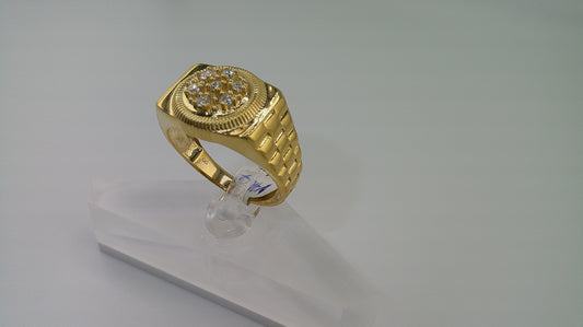 Rolex-style 14k gold ring with 7 small diamonds .24 ct | size 12