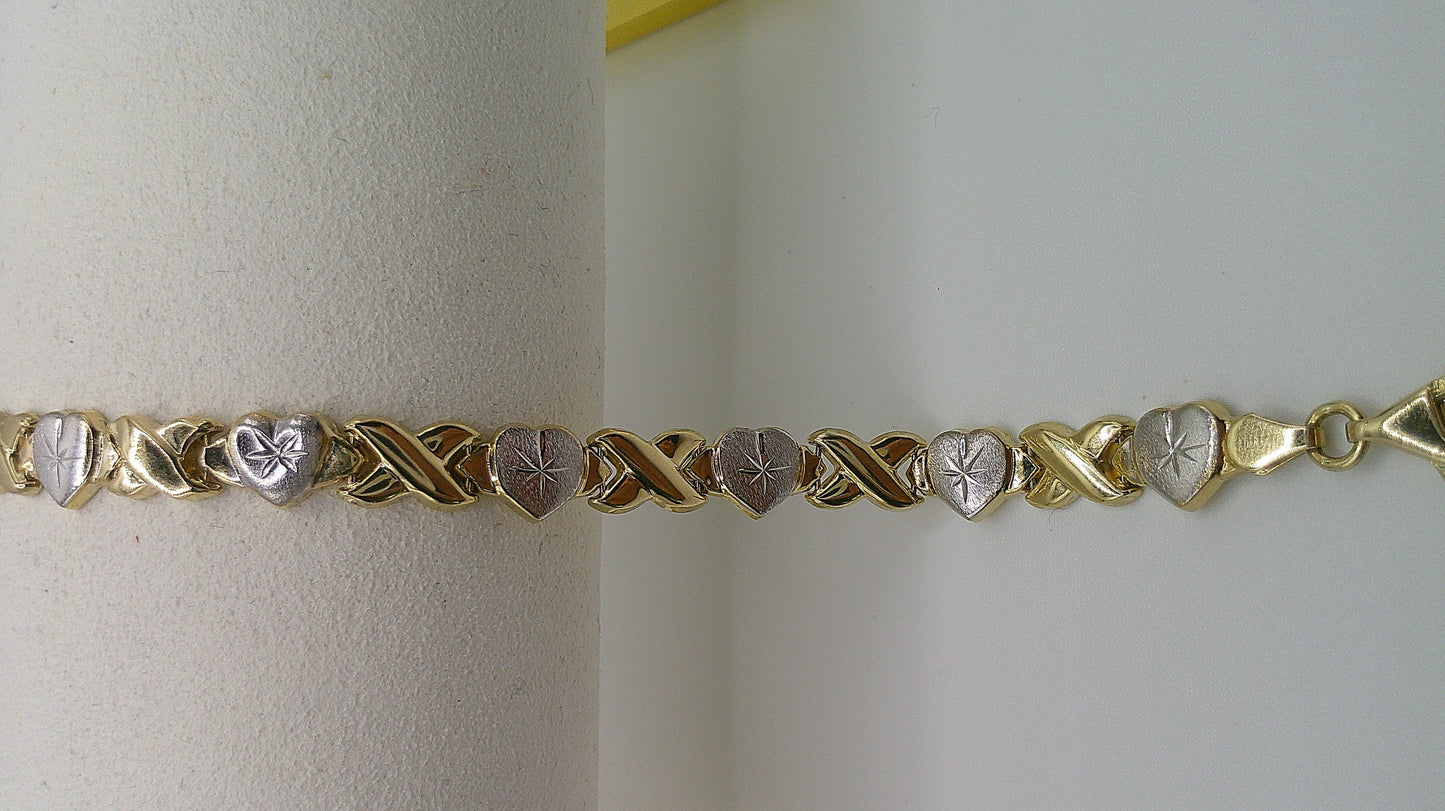 14k two-toned XO open link bracelet | yellow gold, white gold | star center design | 8 inches