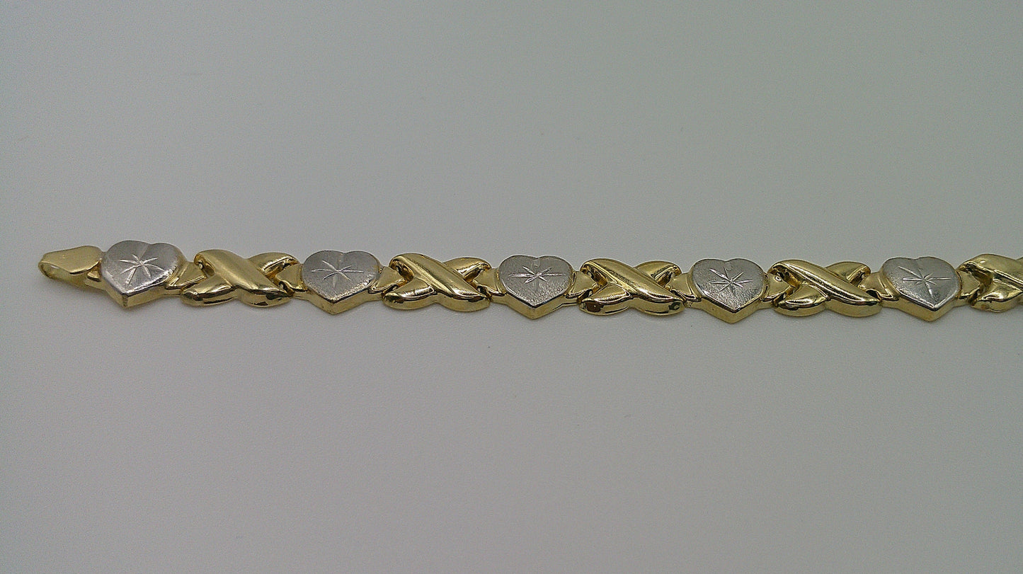 14k two-toned XO open link bracelet | yellow gold, white gold | star center design | 8 inches