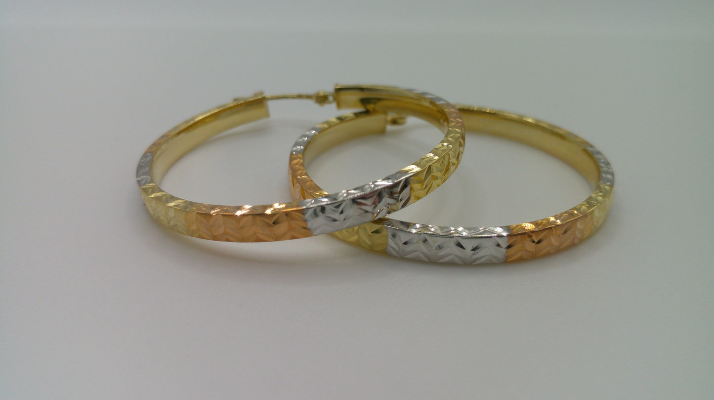 14k tricolor gold | diamond cut hoop | 2mm | 1.25 inch wide