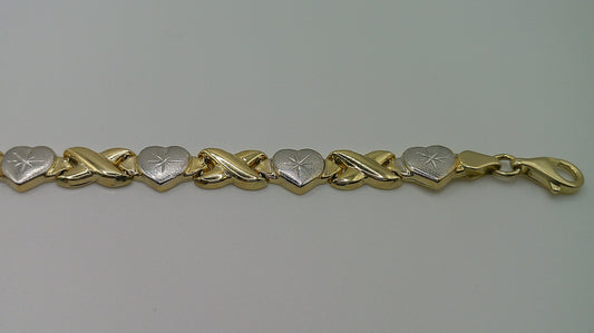 14k two-toned XO open link bracelet | yellow gold, white gold | star center design | 8 inches