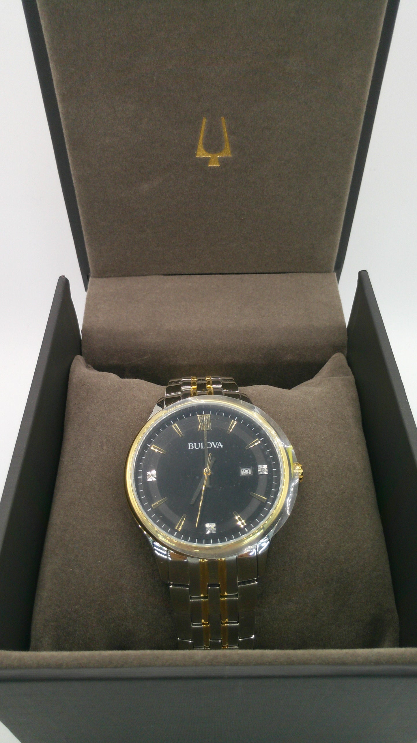 Bulova Watch | Diamonds | Black face | Two-toned stainless steel face and band