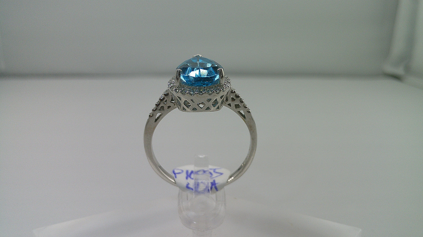 14k white gold | .40 carat diamonds with blue opal stone | size 9