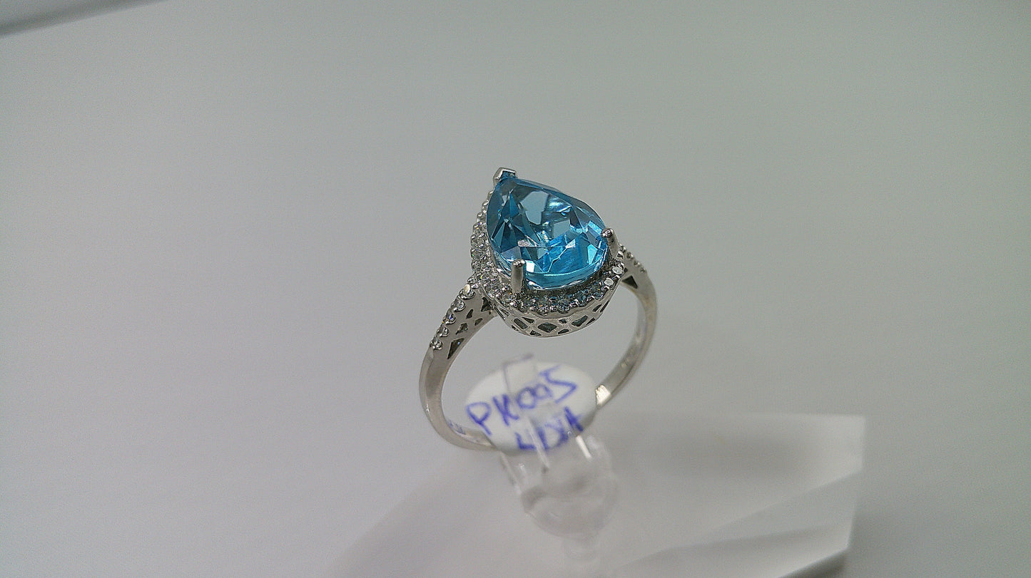 14k white gold | .40 carat diamonds with blue opal stone | size 9