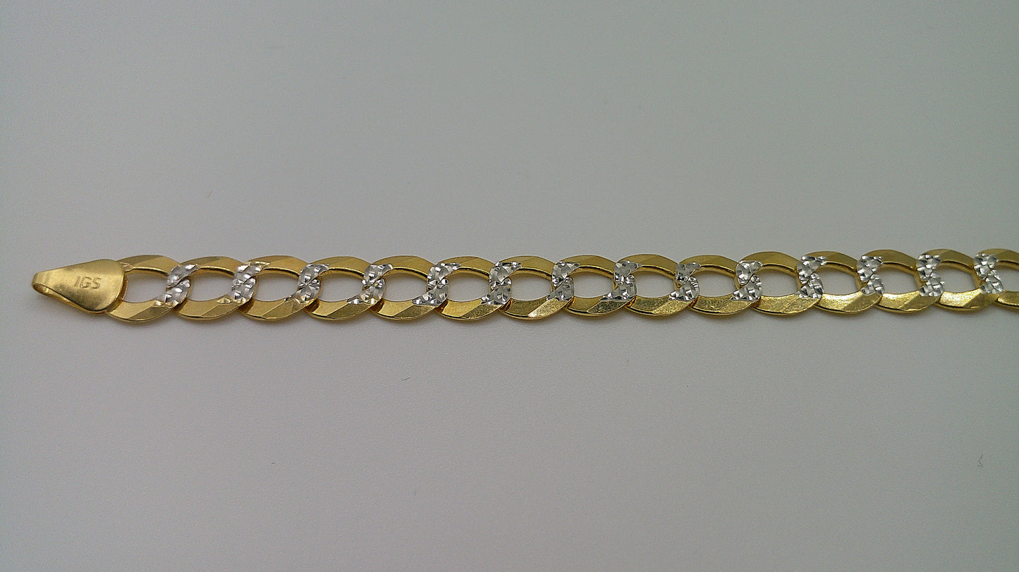 14k yellow gold flat Pave Cuban link bracelet | 8 inches