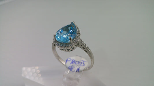 14k white gold | .40 carat diamonds with blue opal stone | size 9